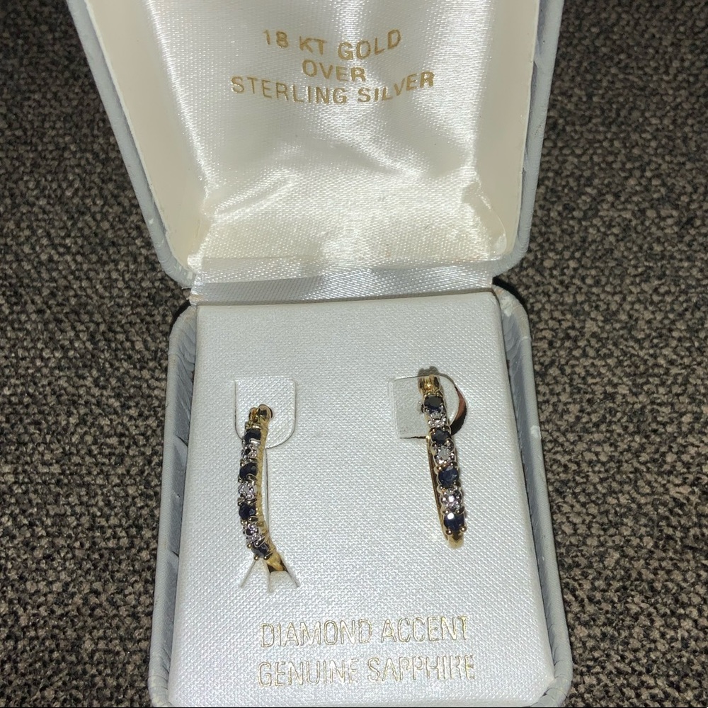 💎18k Gold over sterling Sapphire diamond hoops💫